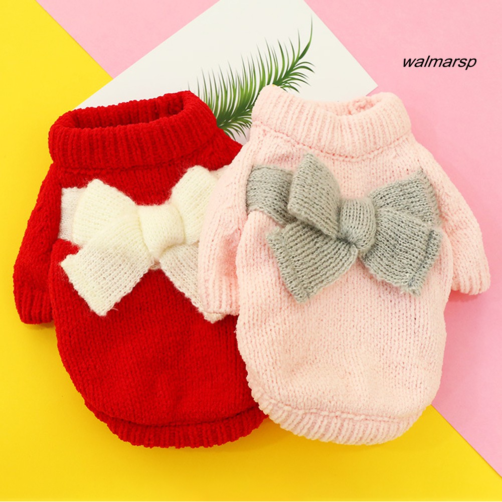 Áo sweater dệt kim đính nơ dày dặn mềm mại giữ ấm mùa đông cho chó