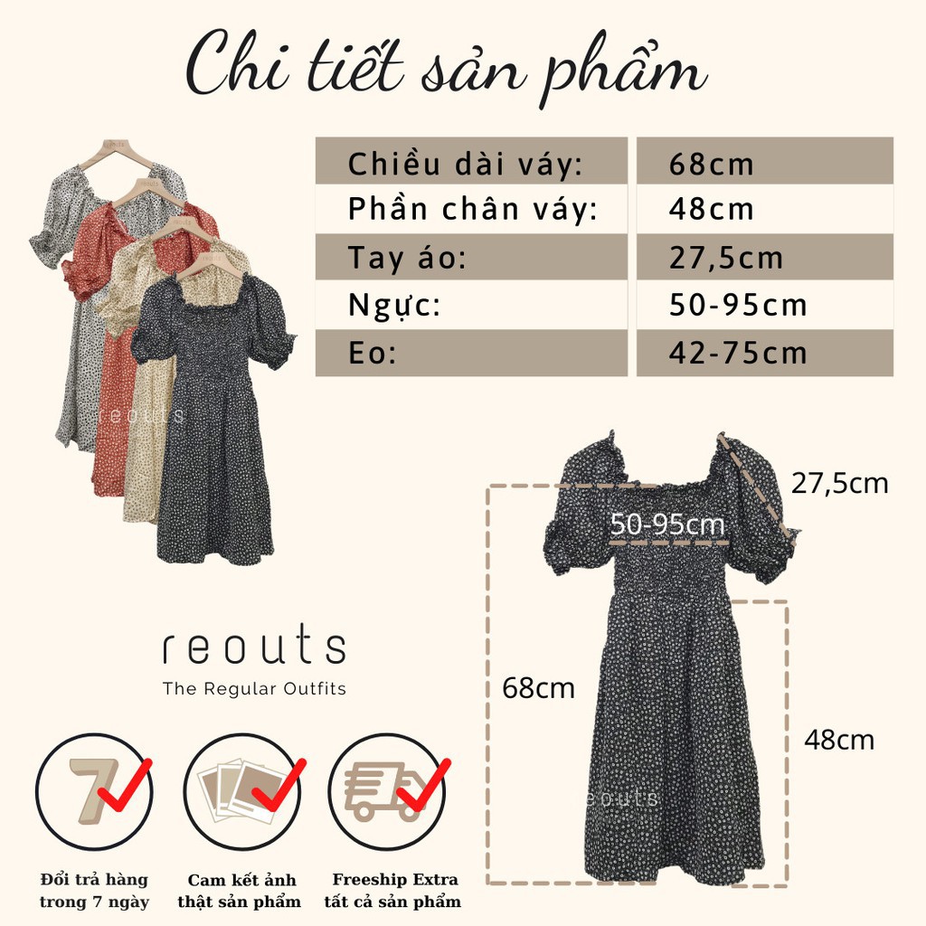 Váy xòe hoa nhí dáng trễ vai và ngực vuông Ảnh thật Thời trang nữ Reouts | BigBuy360 - bigbuy360.vn