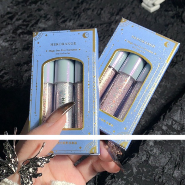 Bộ 3 Phấn Mắt nhũ highlight Herorange Dạng Lỏng Chống Thấm Nước Nhanh Khô Độ Bão Hòa Cao