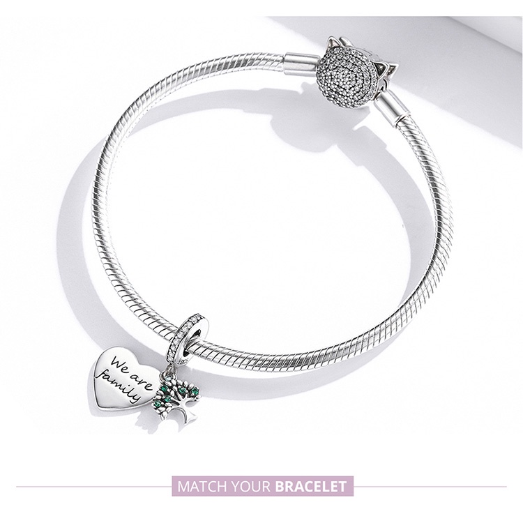 Hạt charm BAMOER SCC2104 kiểu cây sự sống và trái tim bằng bạc 925