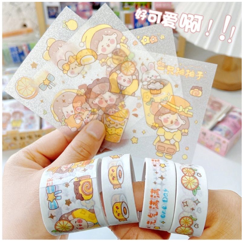 Hộp 4 tấm sticker và băng keo washitape 4 cuộn mã XM-20801, có clip