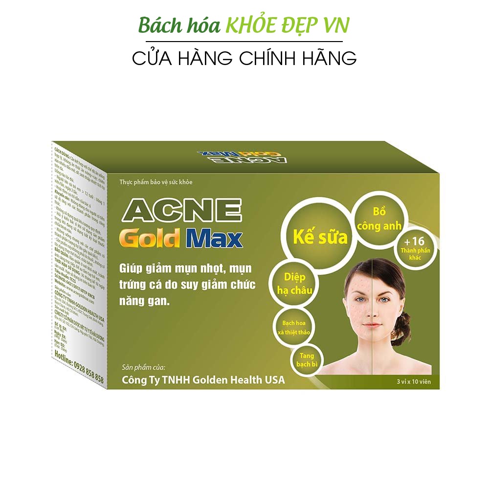 Viên uống giảm mụn nhọt, mụn trứng cá bổ sung kẽm, vitamin, thảo dược thiên nhiên - 30 viên [ACNE GOLD MAX]