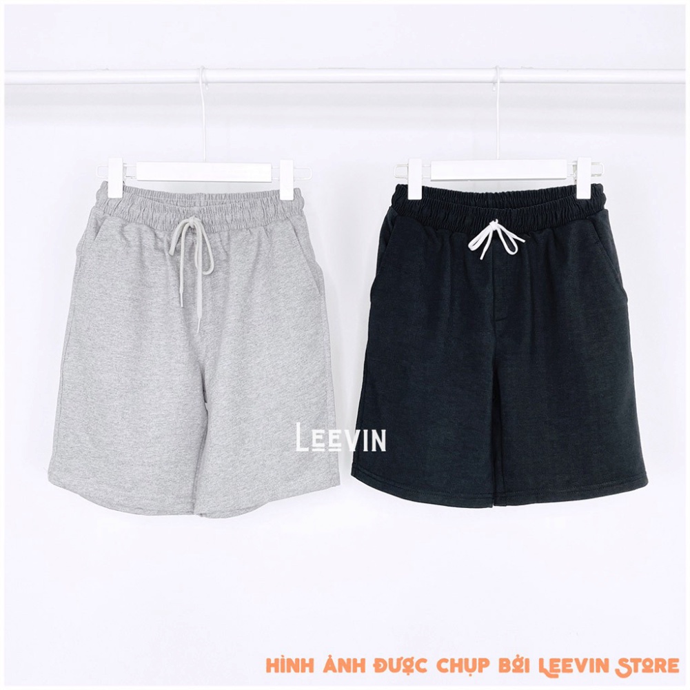 (Sỉ) Quần Short Nam Nữ Unisex THUN BASIC Form Rộng Simple - Kiểu quần đùi thun trơn co dãn màu đen xám Leevin Store (ảnh