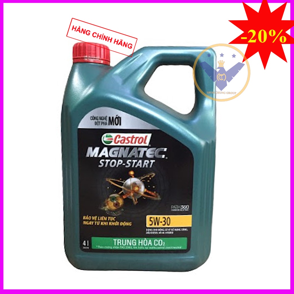 COMBO Dầu nhớt ô tô cao cấp tổng hợp Castrol Magnatec Stop Start Dualock Can 4L + Súc rửa động cơ Bluechem 250Ml