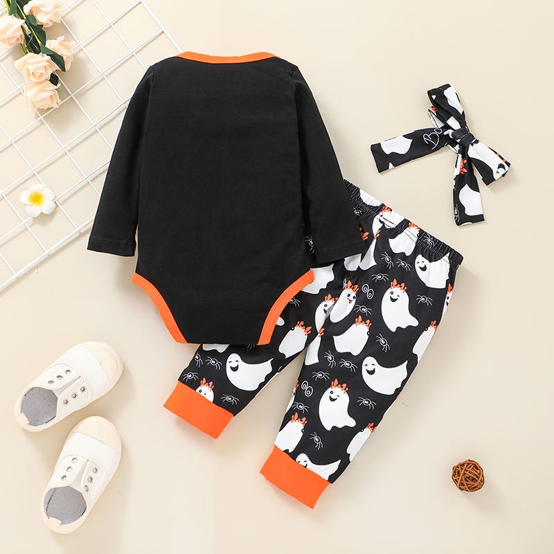Combo bộ đồ bé gái trai 0-24 tháng dài tay Halloween bodysuit liền thân quần dài set thời trang cho bé trẻ em sơ sinh