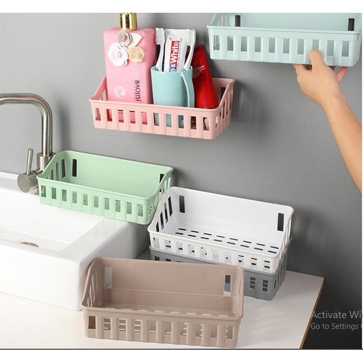 Kệ gia vị,Kệ nhựa đa năng dán tường đựng đồ nhà tắm, nhà bếp có khe thoát nước, chịu lực tốt, tiết kiệm không