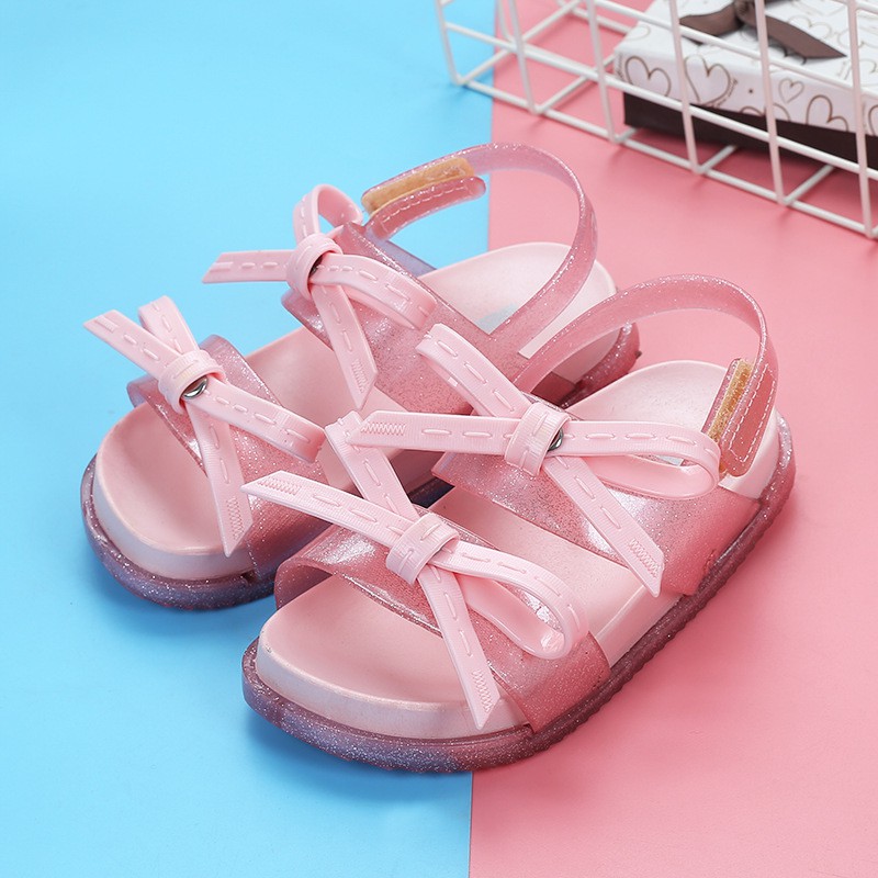 Giày sandal đế mềm chống trượt đính nơ xinh xắn cho bé gái