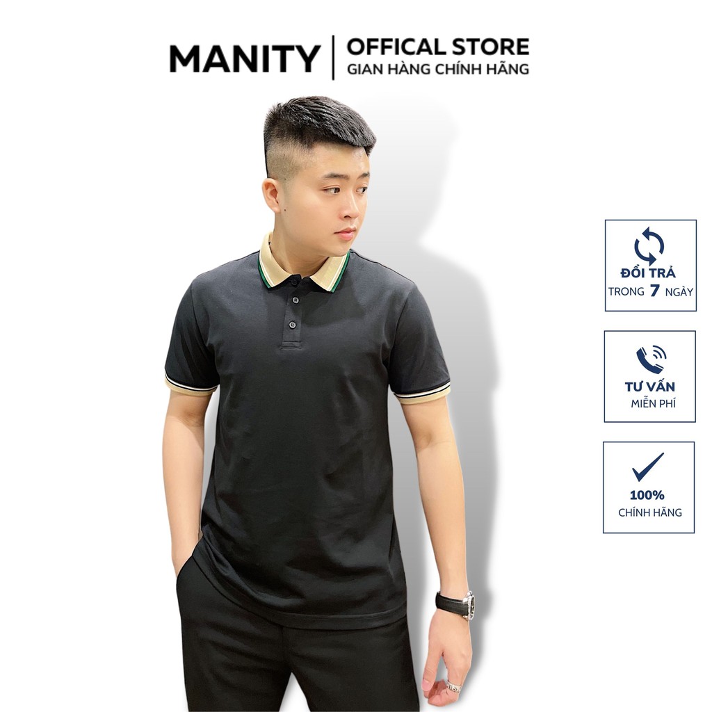 Áo thun Polo nam vải cá sấu cao cấp, áo thun nam tay ngắn phối cổ vàng MANITY - PLM003