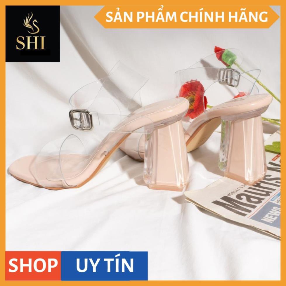 Dép mule cao gót quai trong Erosska thời trang mũi vuông gót trong cao 9cm màu nude _ EM040 | BigBuy360 - bigbuy360.vn