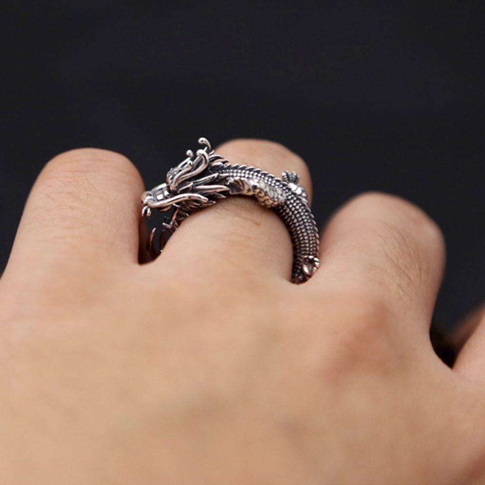 Nhẫn đeo tay kim loại hình đầu rồng vintage cho nam