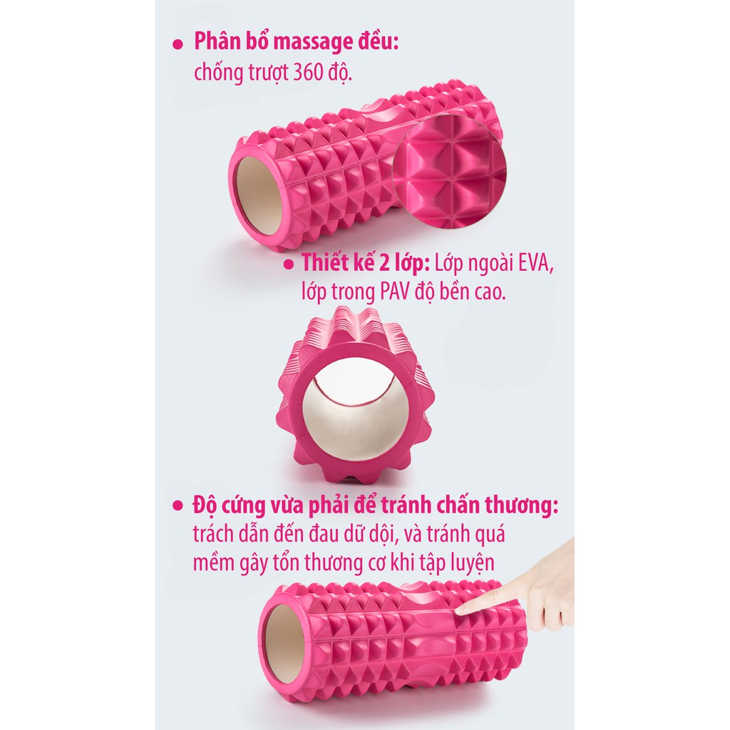 BG Con Lăn Massage Ống Lăn Dãn Cơ Foam Roller Tập Gym/Yoga/Thể Hình PINK mới 2021