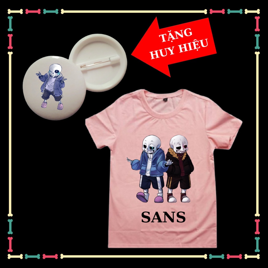 Áo thun cổ tròn tay ngắn đủ màu sắc in hình Sans siêu ngầu phong cách cho bé trai bé gái Tặng HUY HIỆU Sans