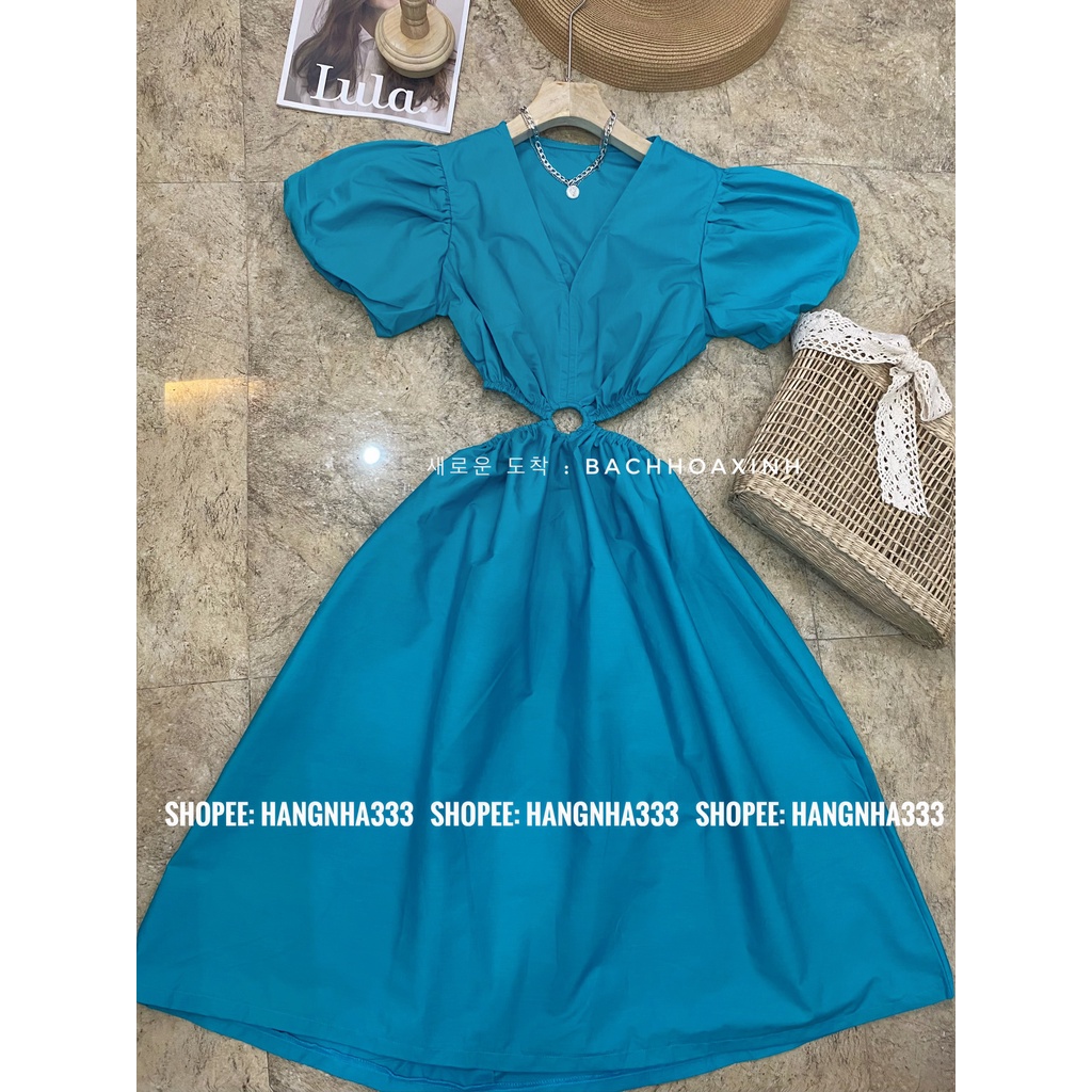 NEW || Đầm tay phồng khoét eo cổ V form dài sang chảnh mùa hè nhiều màu siêu xinh Ulzzang
