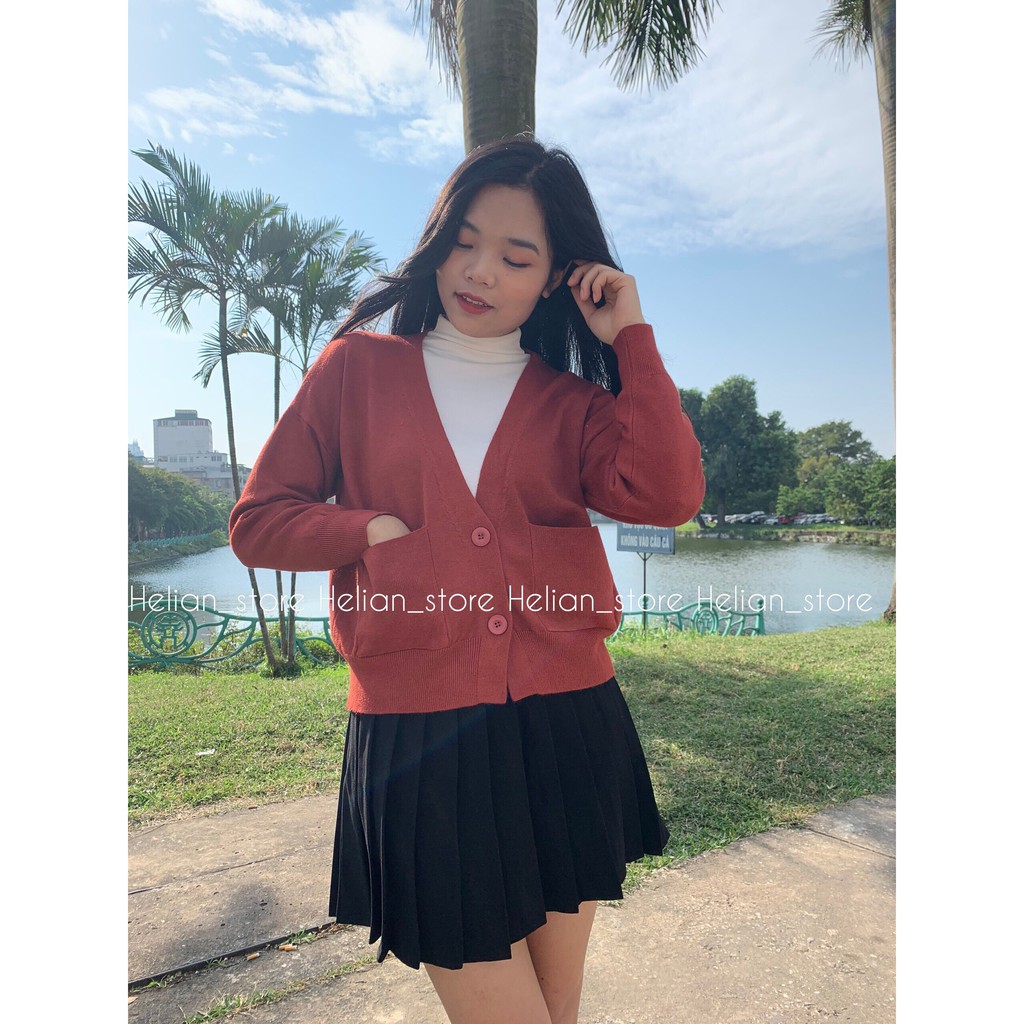 Áo cardigan ngắn chất mềm mịn đỏ đô đỏ gạch nâu be đen