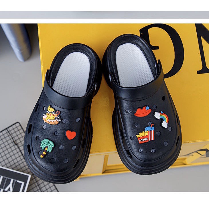 Dép cross nữ đế cao 5cm - dép sục nữ đính sticker siêu nhẹ đi biển đi chơi tăng chiều cao chống nước - SL032