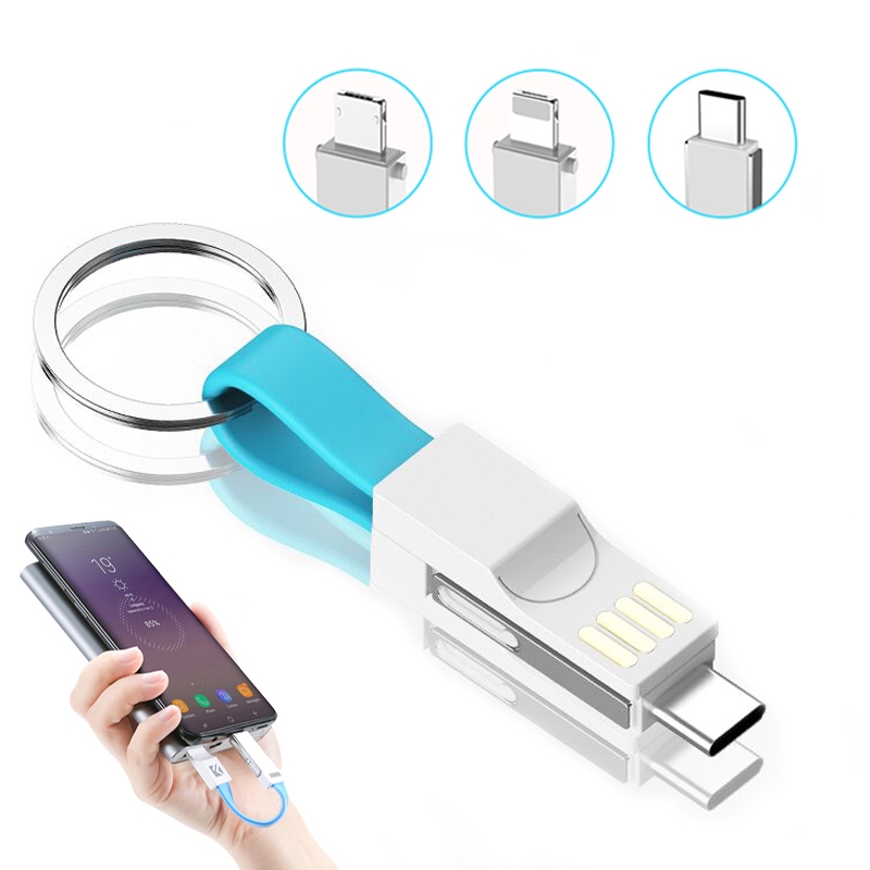 Cáp sạc nhanh/truyền dữ liệu 3 trong 1 cổng micro SD/type C/8 pin kiểu móc chìa khóa tiện dụng