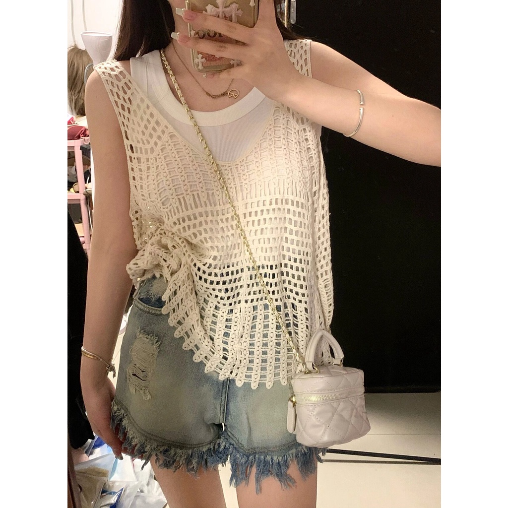 622081#Áo Dệt Kim Mỏng Không Tay Thời Trang Mùa Hè Dành Cho Nữ