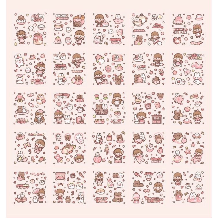 Sticker cute/Set 10 tấm hình dán dễ thương Romantic spring trang trí sổ planner bullet journal Tẻn Tẻn