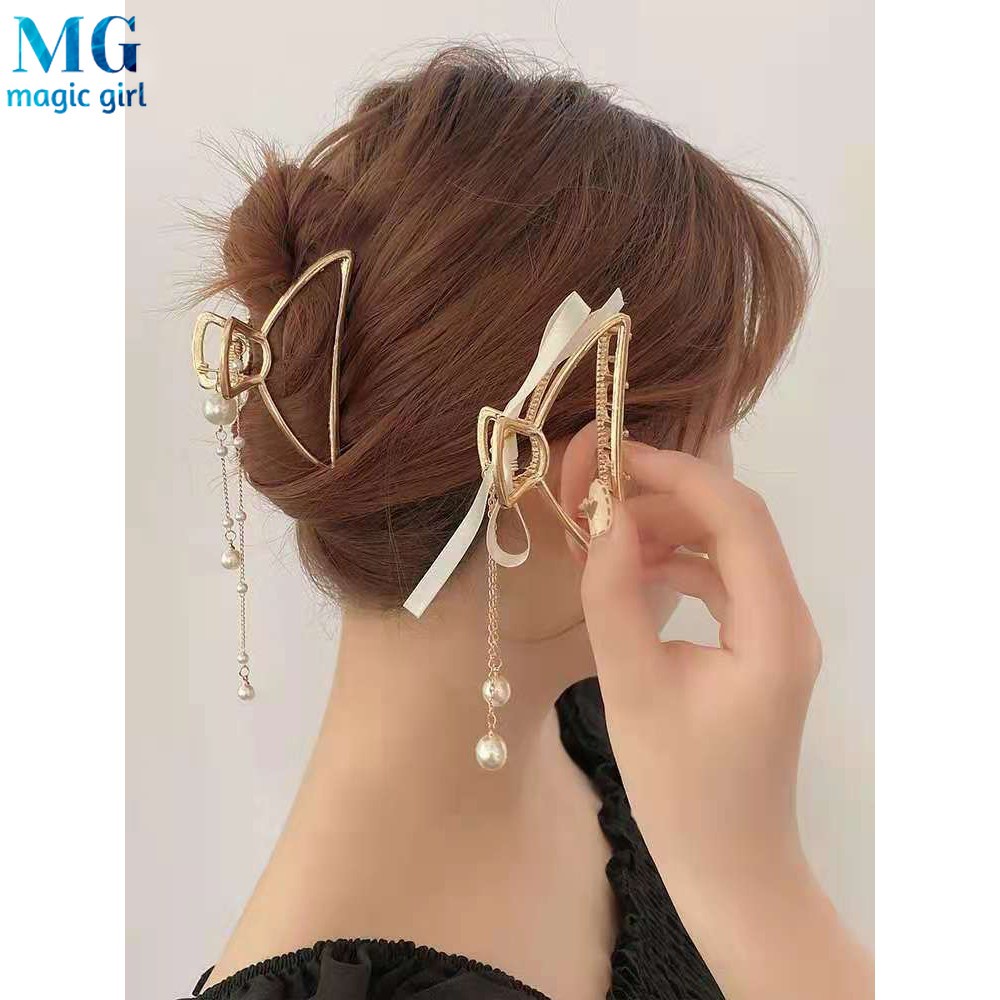 Kẹp Tóc Hình Nơ Đính Ngọc Trai Phong Cách Hàn Quốc Thanh Lịch Cho Nữ