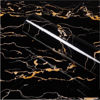 Cuộn 1M x 60cm PVC giấy dán tường khổ (có sẵn keo dán) - đá hoa cương đen vân vàng