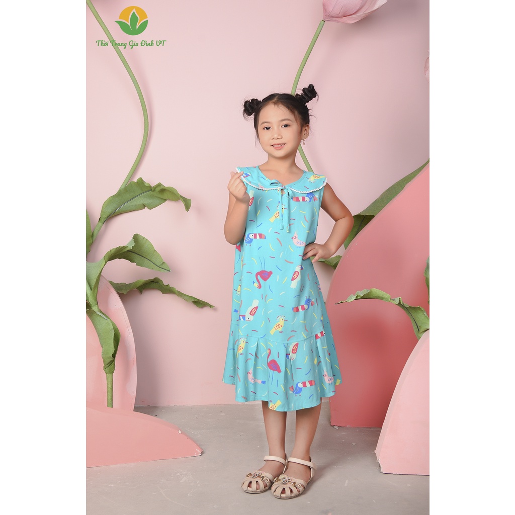 Váy bèo cổ ren Việt Thắng bé gái, chất lanh mềm mại thoải mái - V62.2202