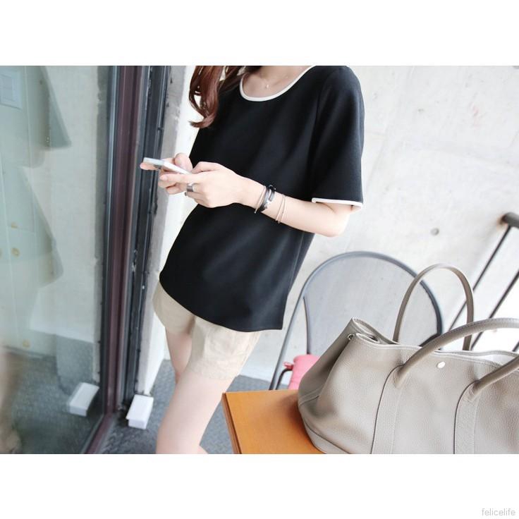 Áo thun tay ngắn cổ tròn đơn giản phong cách Hàn Quốc