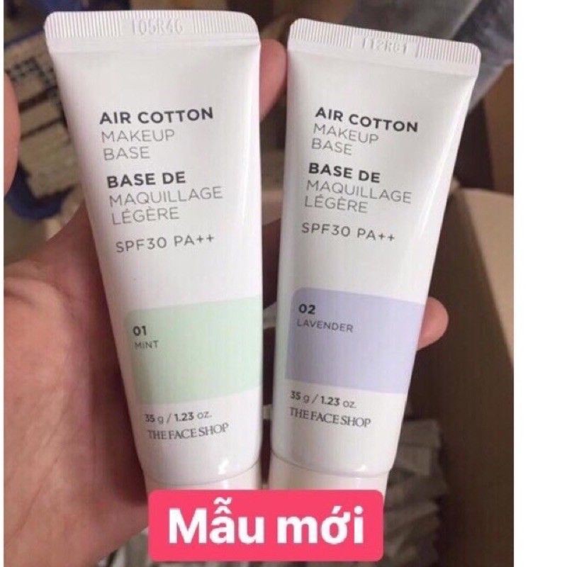 Kem Lót Kiềm Dầu Và Hiệu Chỉnh Tone Da The Face Shop Air Cotton Make Up Base SPF30 PA++ 35g