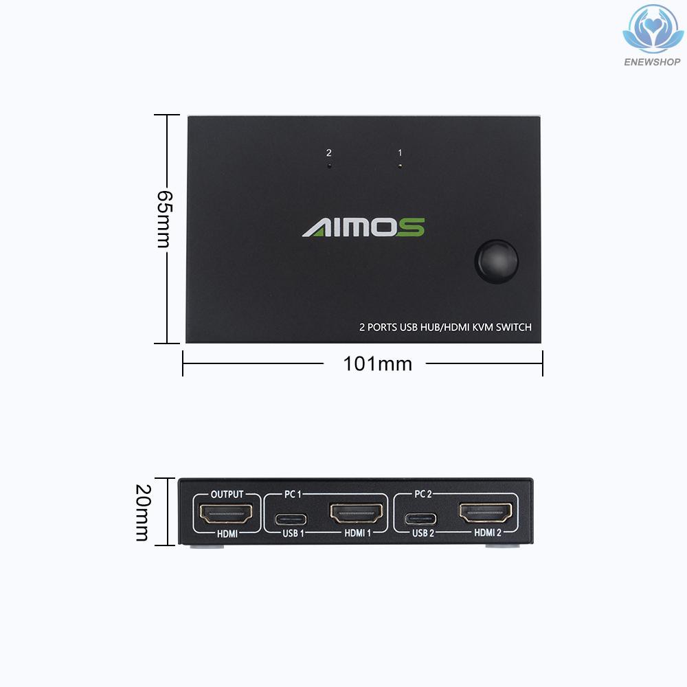 【enew】AIMOS AM-KVM201CC 2-Port HDMI KVM Switch Support 4K*2K@30Hz HDMI KVM Switcher Keyboard Mouse USB