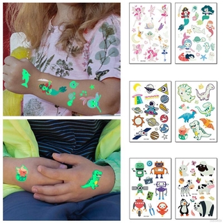 Miếng dán hình xăm dạ quang họa tiết hoạt hình nhiều màu sắc chống nước cho trẻ em