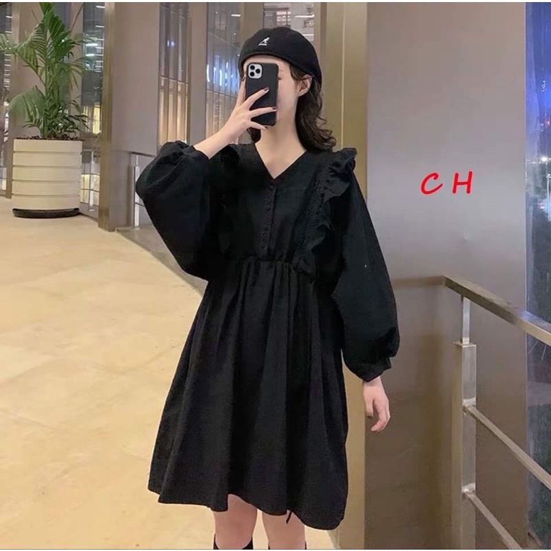 Đầm nữ babydoll tay bồng cánh rơi tay dài dáng xoè hai mầu đen trắng - Váy tiểu thư siêu đẹp freesize phong cách vintage | WebRaoVat - webraovat.net.vn