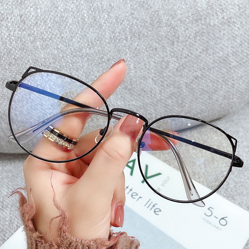 Mắt Kính Tròn Chống Tia Bức Xạ Họa Tiết Tai Mèo Dễ Thương