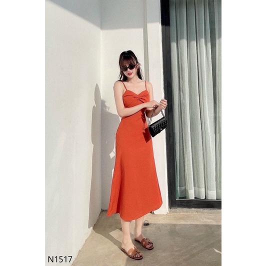 Đầm 2 dây nhún ngực BASIC chất liệu đũi mềm mát váy hai dây dáng dài xoè nhẹ váy 2 dây basic nhúng ngực Linh Htt