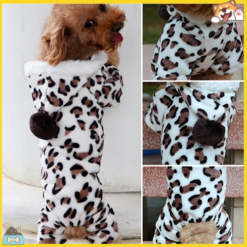 Bộ áo liền quần bằng vải bông họa tiết da báo giữ ấm cho cún cưng