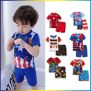 Bộ đồ ngủ áo thun tay ngắn in hoạt hình Avengers Captain America dành cho bé trai 1-7 tuổi
