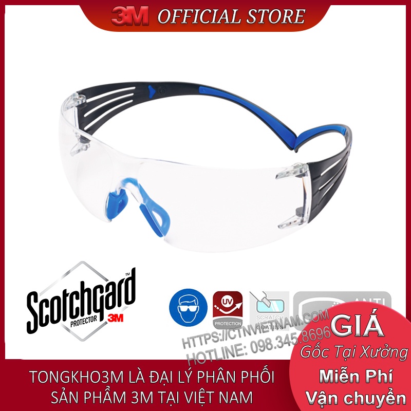 Kính bảo hộ lao động 3M 401SGAF không bị ngưng tụ hơi nước, chống bụi, chống tia UV, chống đọng sương, chống trầy