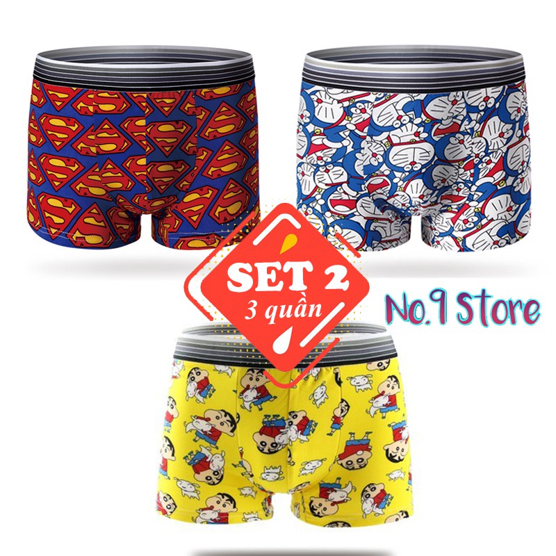 Combo 3 quần lót nam hoạt hình, sịp nam doremon, siêu nhân