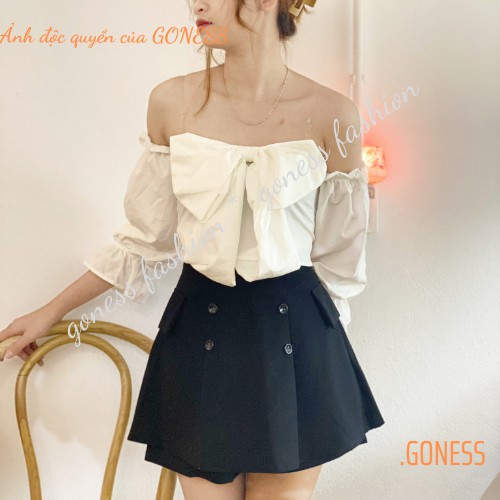 Chân váy ngắn Goness thời trang phối 6 cúc có quần trong thời trang trẻ trung dành cho nữ