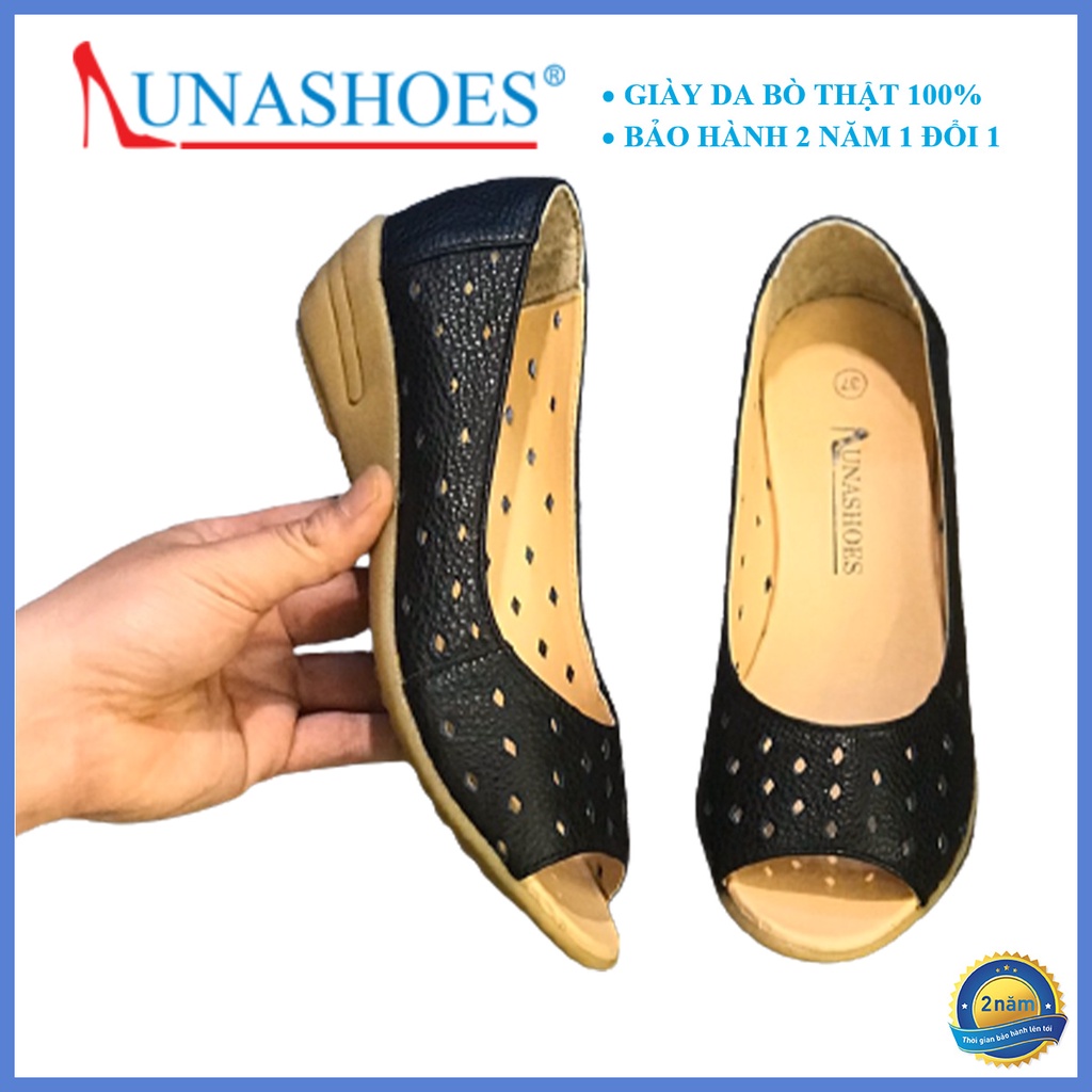 Giày đế xuồng nữ 3p da bò mềm êm chân  Lunashoes (24806) da bò thật 100% bảo hành 2 năm