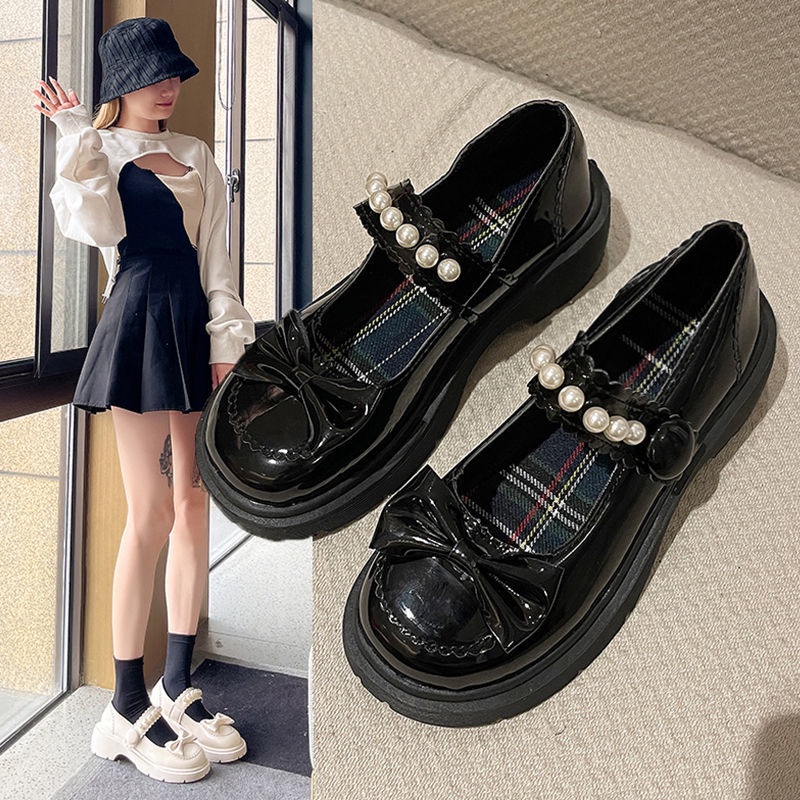 Giày da màu trơn phong cách lolita Nhật Bản thời trang xuân thu cho nữ