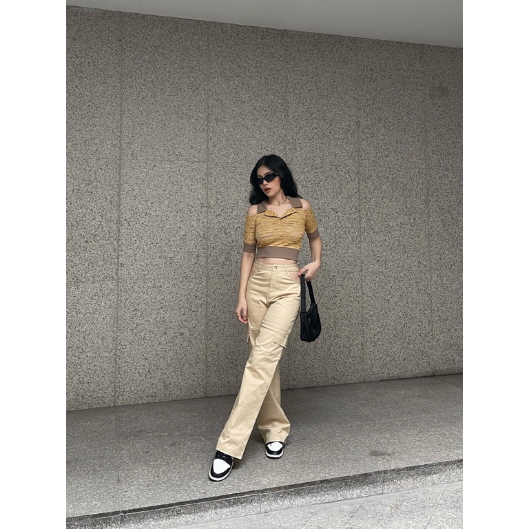 Áo polo croptop hở vai độc đáo be nữ BLMDE | BigBuy360 - bigbuy360.vn