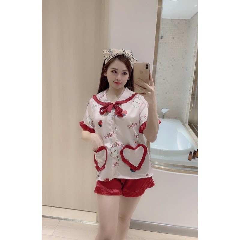 Pijama tiểu thư bánh bèo chất lụa satin mềm mát