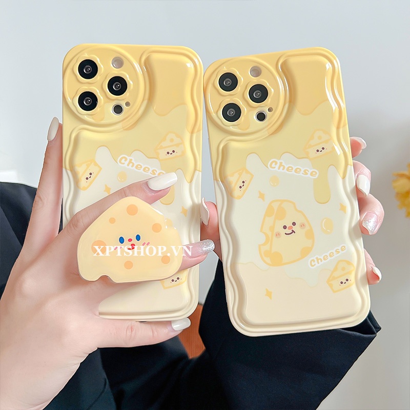 Ốp Điện Thoại Túi Khí Mềm Mặt Nhám Chống Sốc Hình Phô Mai Vàng Dễ Thương Có Giá Đỡ Cho iPhone 13 12 11 Pro MAX XS MAX XR i8 Plus
