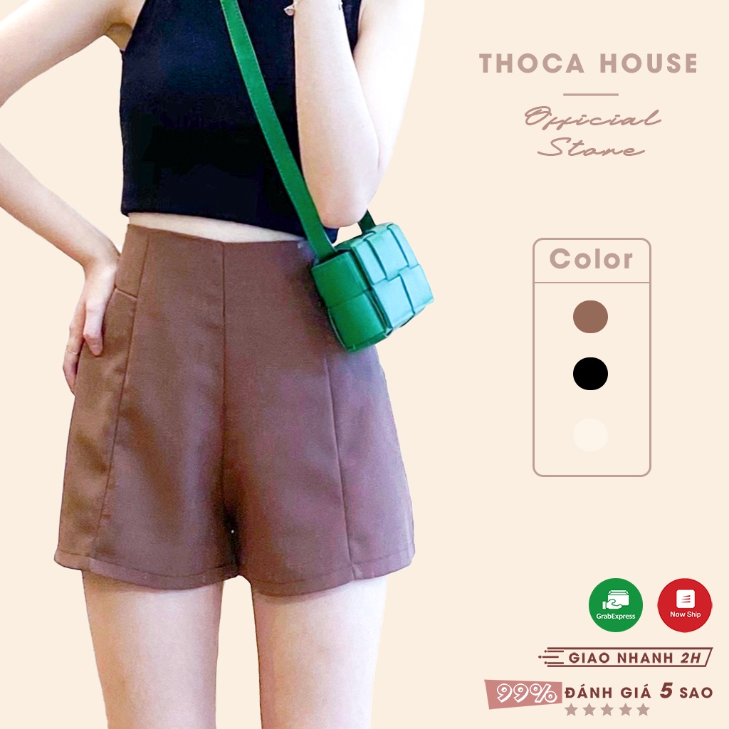 Quần short ulzzang Hàn may lai giữa khóa kéo sau trơn đen, nâu, nude THOCA HOUSE năng động, trẻ trung