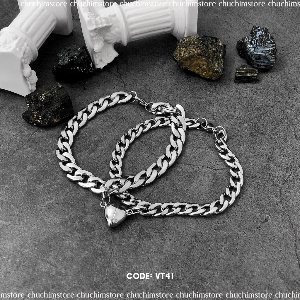 Set Vòng Tay Đôi Charm Trái Tim Nam Châm - THÉP KHÔNG GỈ - VT008