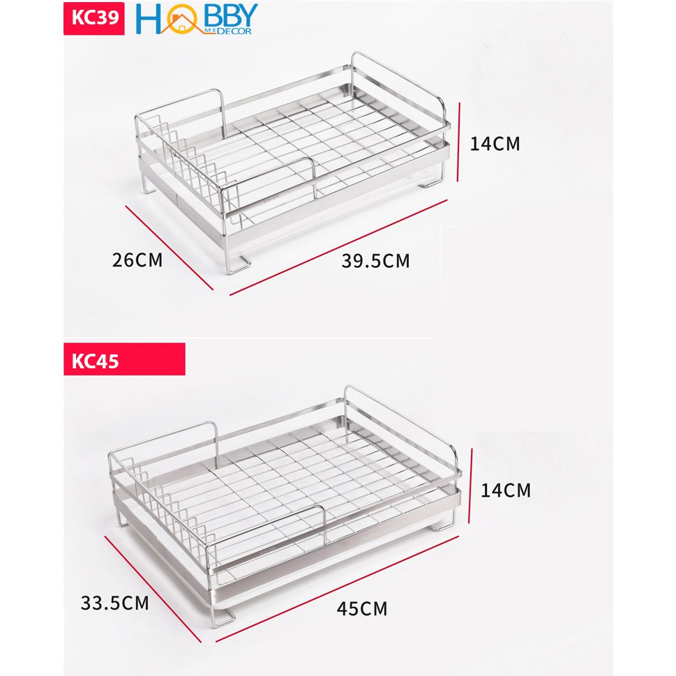 Kệ chén 1 tầng Inox 304 HOBBY Home Decor KC1 có khay hứng nước- 2 size tùy chọn