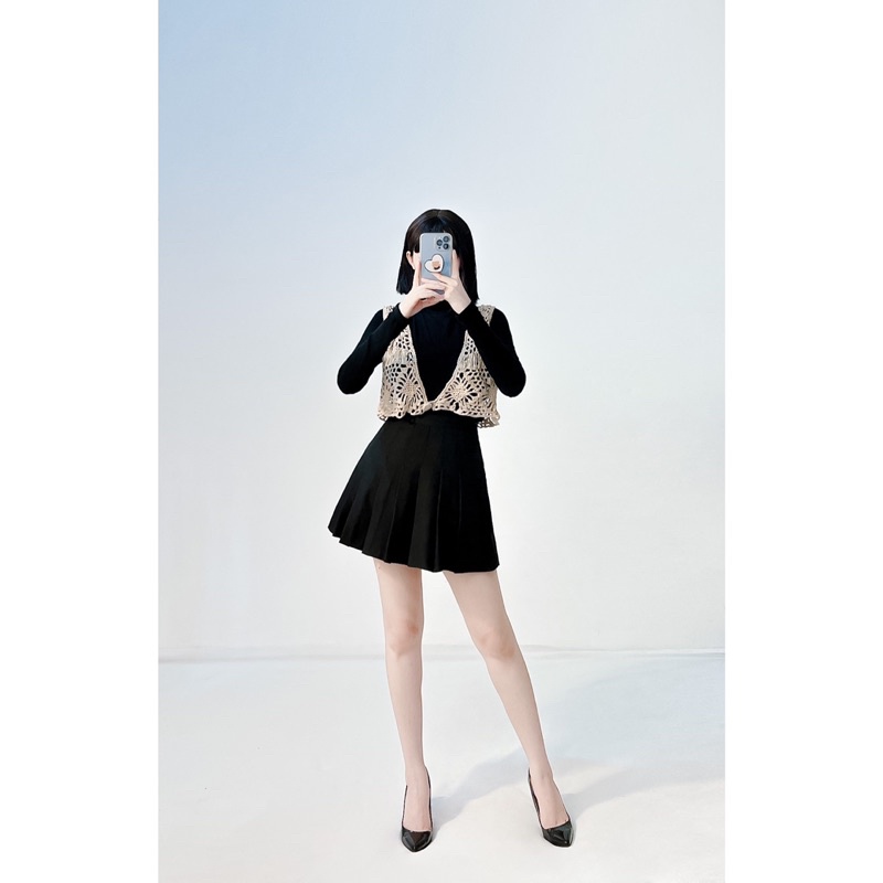 Áo khoác gile len móc vintage