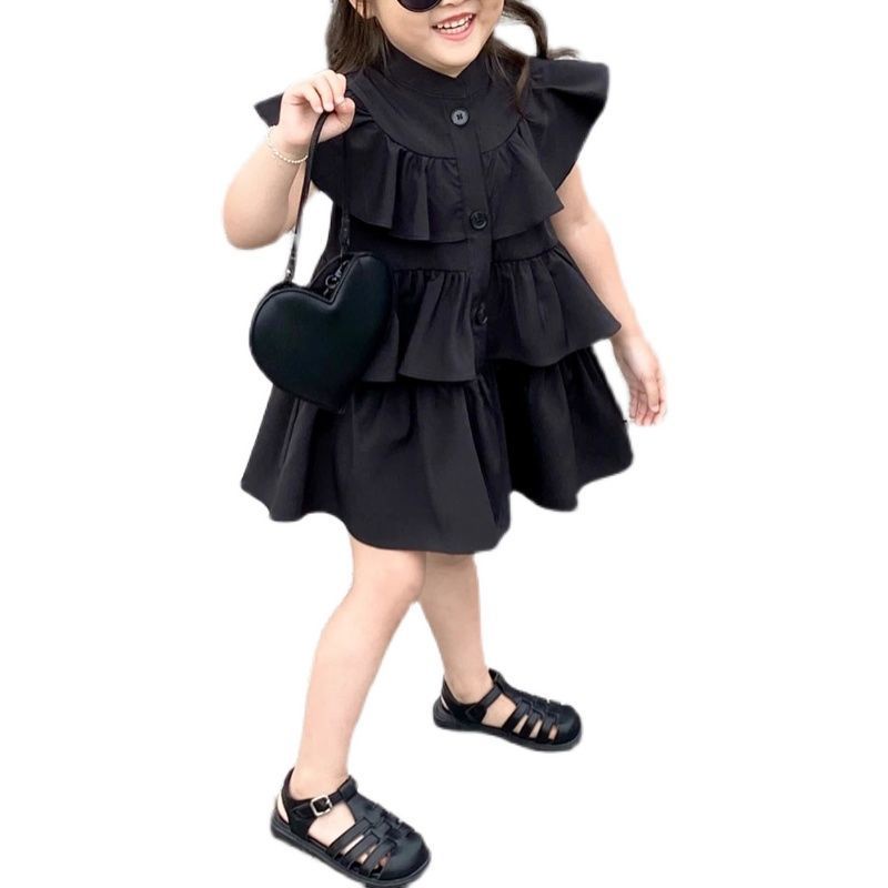 Đầm Không Tay Màu Đen Thời Trang Mùa Hè Phong Cách Phương Tây Cho Bé Gái