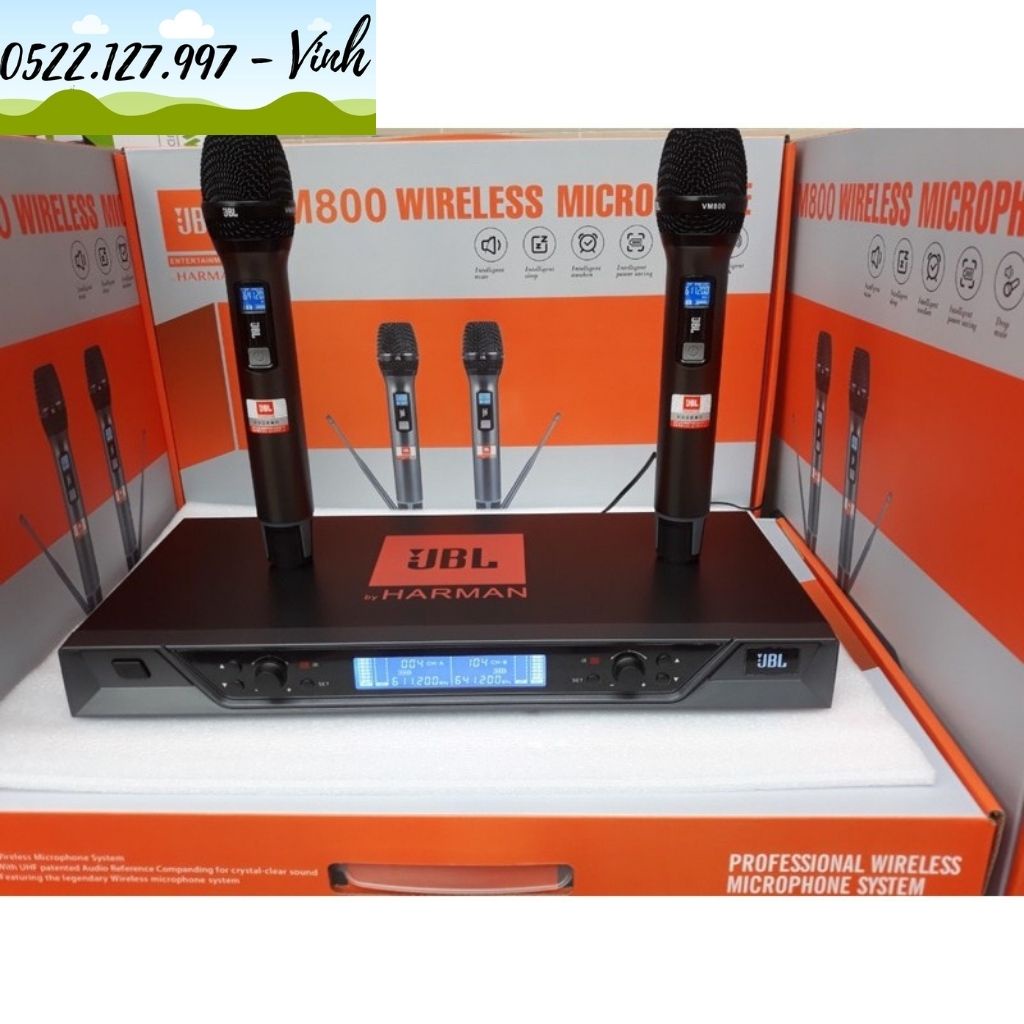 Micro không dây JBL VM800 đen bóng   - Mic cảm ứng nhiệt tự ngắt và cảm biến gia tốc