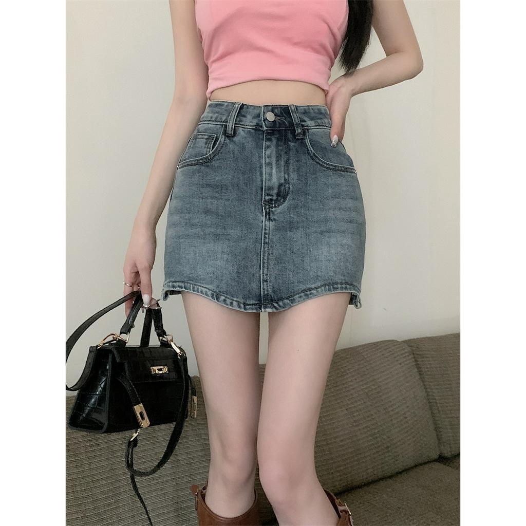 Lalisas Chân váy jean Ngắn Dáng Chữ A Lưng Cao Phong Cách retro Mỹ Cho Nữ