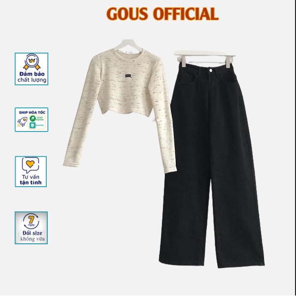 Áo Croptop Nữ GIDOL Tay Dài Chất Vải Dày Dặn Co Giãn Thiết Kế BasiC Dễ Phối Đồ-1928  ( Gous official)
